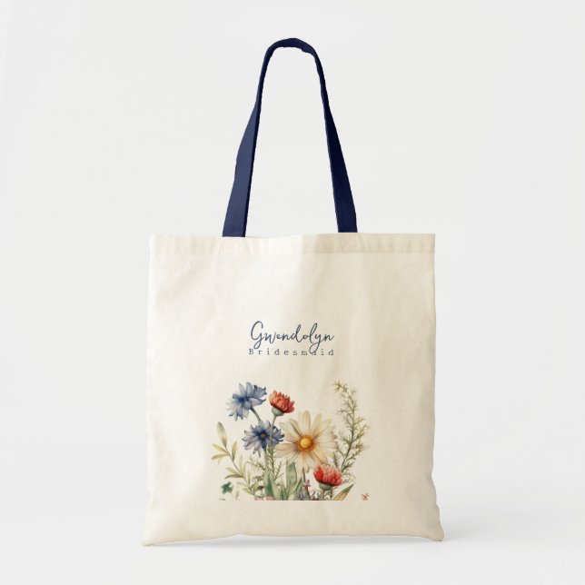 Personlig presentpåse med vildblommor för brudtärn tygkasse (Framsidan)