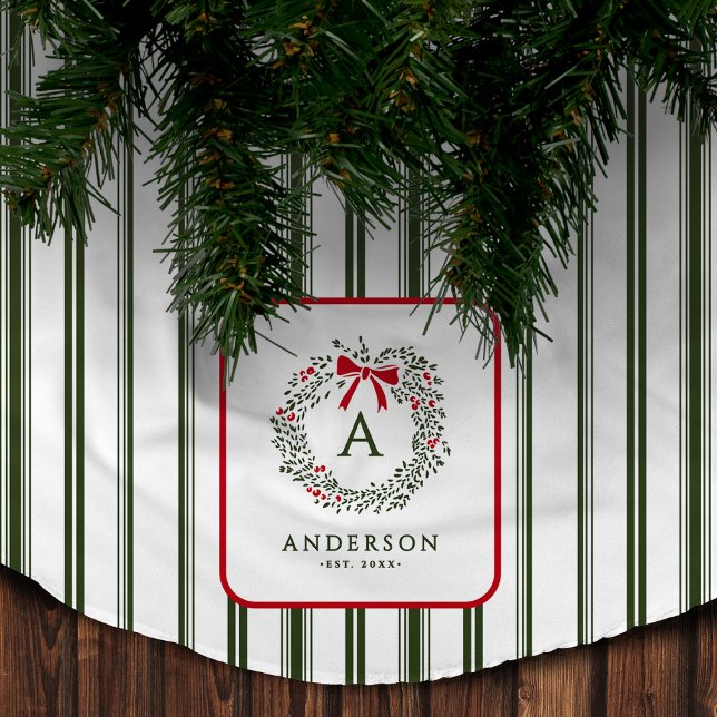 Personlig Prickig Julkrans Monogram & Namn Julgransmatta Borstad Polyester (Skapare uppladdad)
