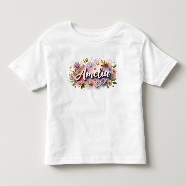 Personlig Princess Blommigt Kids T-Shirt (Framsida)
