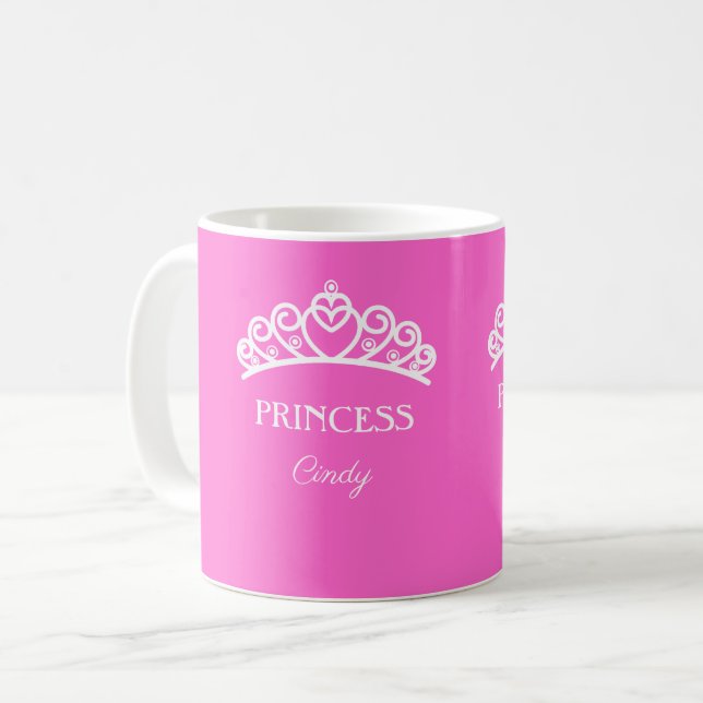 Personlig princess mugg i rosa med namn (Framsida vänster)
