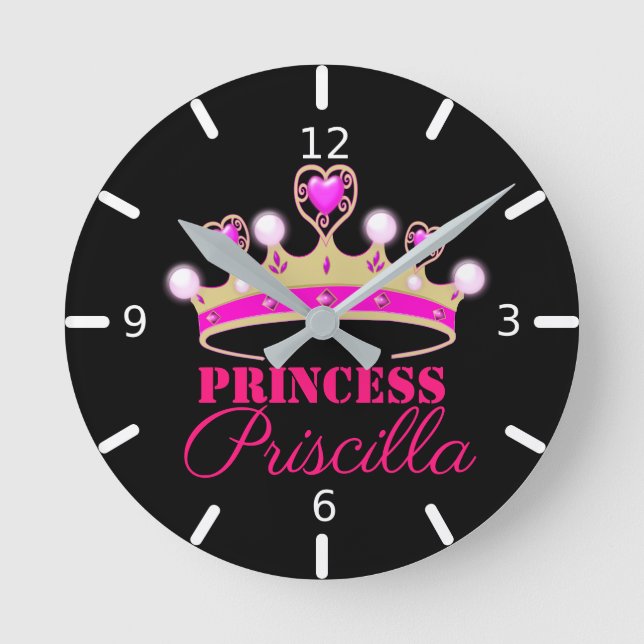 Personlig Princess Tiara Rund Klocka (Framsida)
