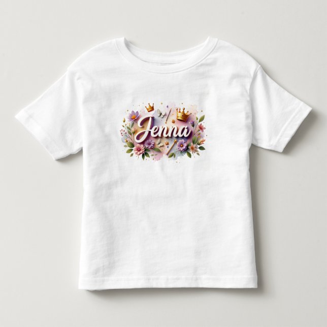Personlig prinsessblommig t-shirt för barn (Framsida)