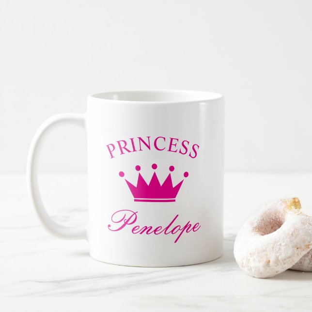 Personlig prinsessmugg med krona och namn kaffemugg (Med munk)