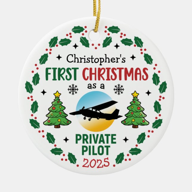 Personlig privat Pilot Anpassat namn jul Julgransprydnad Keramik (Framsidan)