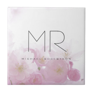 Personlig Professionell Monogram Minimal Blommigt Kakelplatta