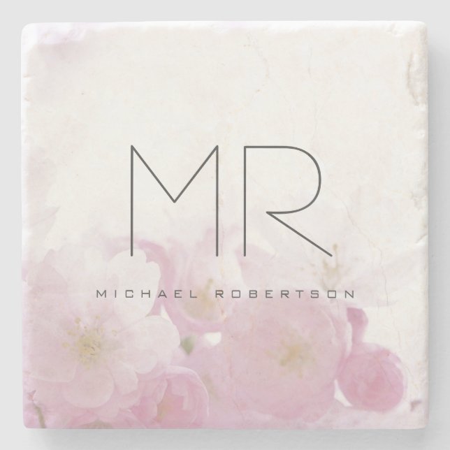 Personlig Professionell Monogram Minimal Blommigt Stenunderlägg (Framsidan)