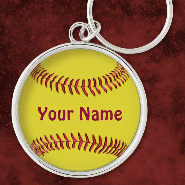 Personlig-programvarusangentkedjor med DITT NAMN Rund Silverfärgad Nyckelring (Personalized Softball Keychains. Softball Christmas Gift Ideas. Senior night softball ideas for girl)