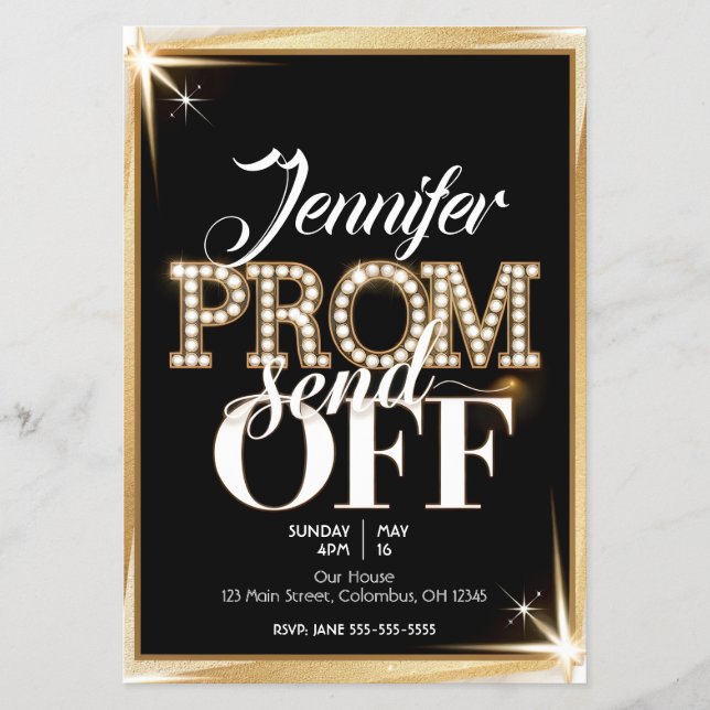Personlig PROM SEND-OFF Elegant Black och Guld Flygblad (Framsidan)