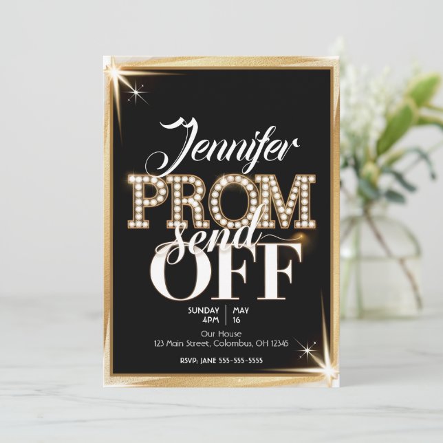 Personlig PROM SEND-OFF Elegant Black och Guld Inbjudningar (Stående Fram)
