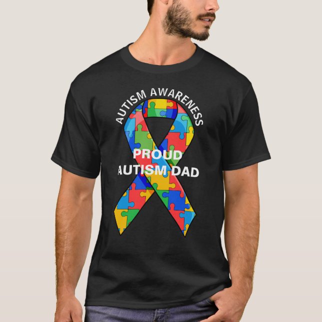 Personlig Proud Autism Pappa Puzzle Ribbon T Shirt (Framsida)