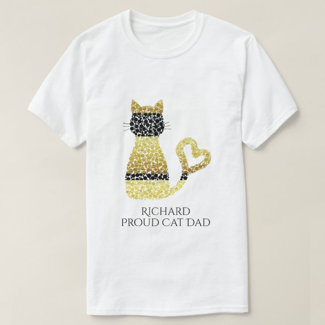 Personlig Proud Cat Pappa Black Guld T Shirt (Design framsida)