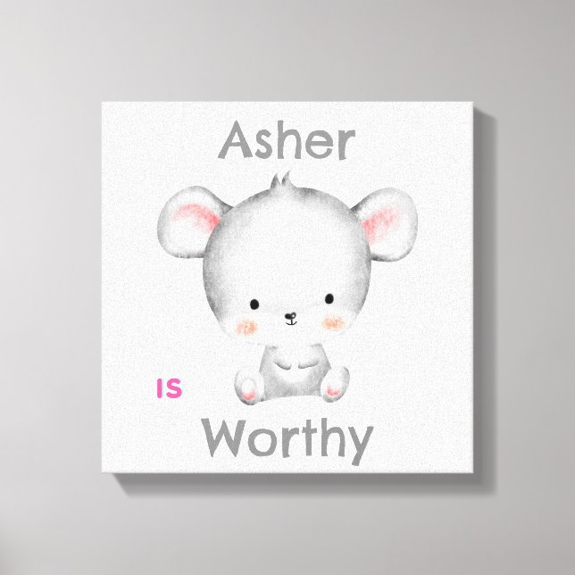 Personlig prydnad för barn med bekräftelse | Grå m Canvastryck (Framsida)