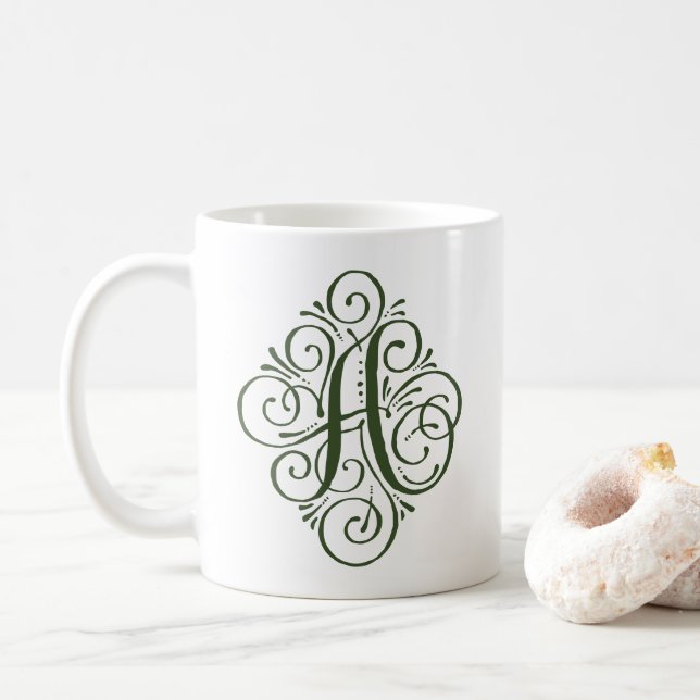 Personlig prydnad med monogram och sväng kaffemugg (Med munk)