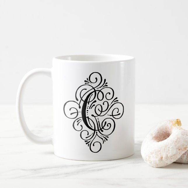 Personlig prydnad med monogram-svulst kaffemugg (Med munk)