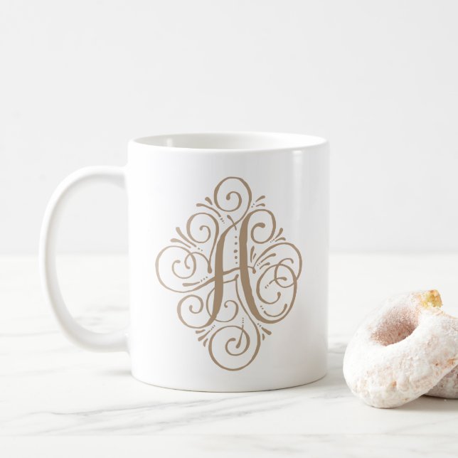 Personlig prydnadsmonogram med sväng kaffemugg (Med munk)