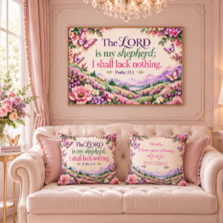 Personlig Psalm 23:1 Blommig Fjäril Kristen Kudde