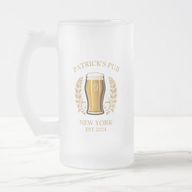 Personlig Pub Sign Beer Glass med eget namn Frostat Ölglas (Vänster)