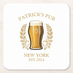 Personlig Pub Sign Beer Glass med eget namn Underlägg Papper Kvadrat