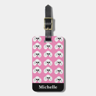 Personlig Pudel Mönster Cute Rosa Bagagebricka