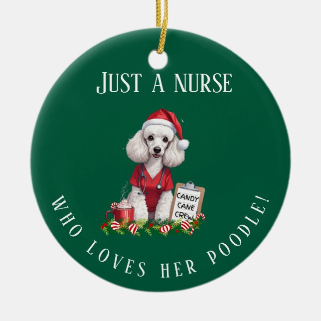 Personlig Pudel Nurse jul Hund älskare Gift Julgransprydnad Keramik (Framsidan)