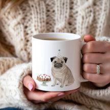 Personlig Pug Birthday Cake Coffee Mugg