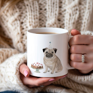 Personlig Pug Birthday Cake Coffee Mugg