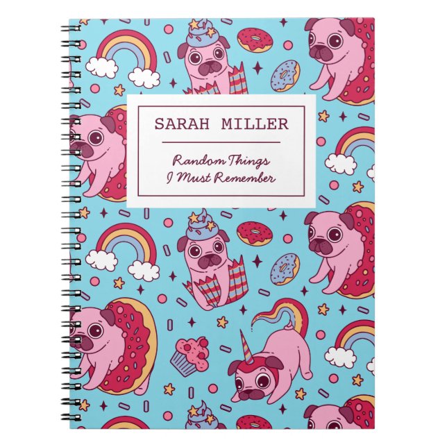 Personlig Pug Doodle Mönster Sweet Dessert Anteckningsbok (Framsidan)