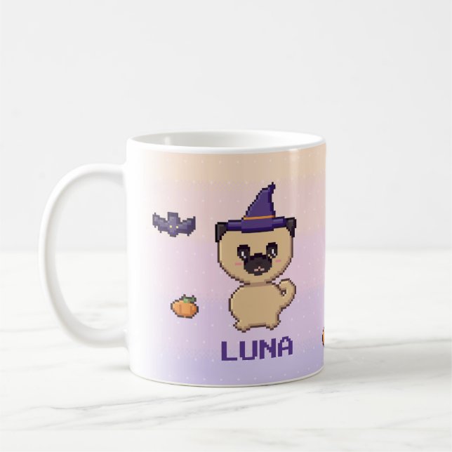 Personlig Pug Halloween-mugg Kaffemugg (Vänster)