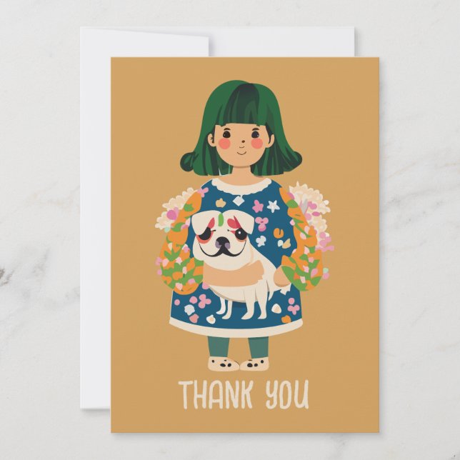Personlig Pug-hälsningskort | Boho Blommigt Card Julkort (Framsida)