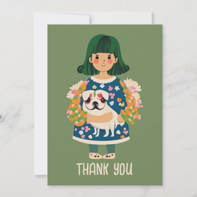 Personlig Pug-hälsningskort | Boho Blommigt Card Julkort (Framsida)
