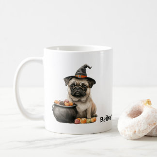 Personlig Pug Häxa Halloween Hund Kaffemugg
