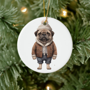 Personlig Pug Hund Julgransprydnad Keramik
