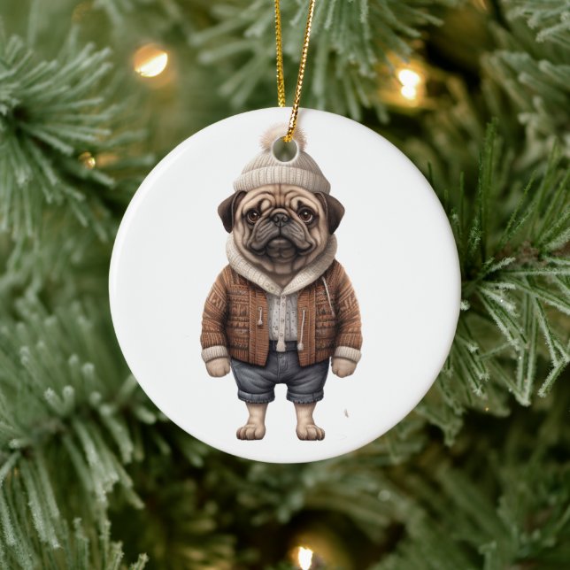 Personlig Pug Hund Julgransprydnad Keramik (Träd)