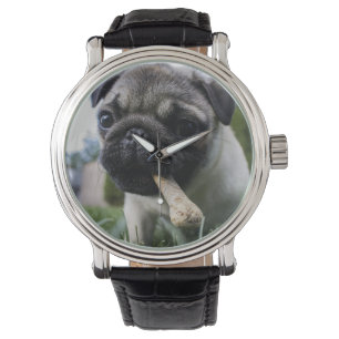 Personlig Pug Hund Photo och Namn Armbandsur
