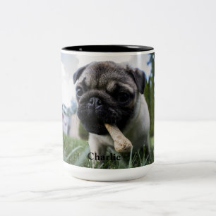 Personlig Pug Hund Photo och Namn Två-Tonad Mugg