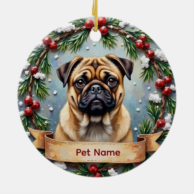 Personlig Pug jul Julgransprydnad Keramik (Baksidan)