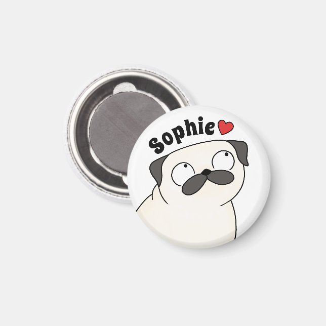 Personlig Pug Magnet, Anpassad Namn Pug Magnet (Front/Back)
