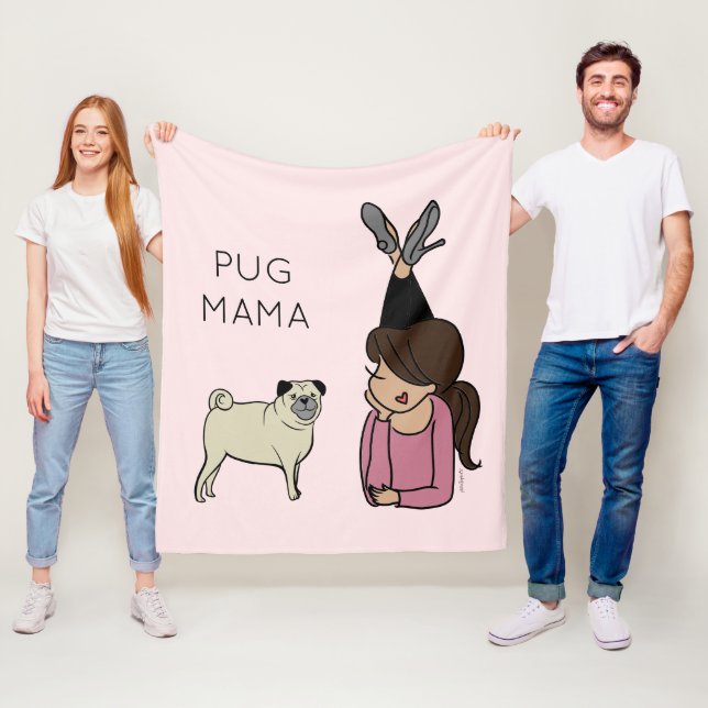 Personlig Pug Mamma Fleece Blanket (På plats)