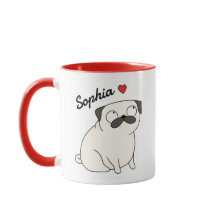 Personlig Pug-mugg, anpassad pug-resekopp med namn