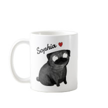 Personlig Pug-mugg, Svart Pug-mugg med anpassat na