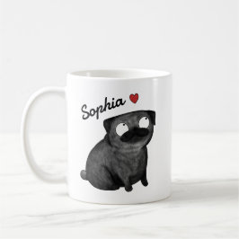 Personlig Pug-mugg, Svart Pug-mugg med anpassat na Kaffemugg