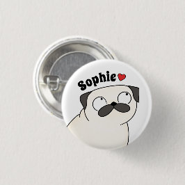 Personlig Pug Namn Knapp Pin, Anpassat Namn Pug