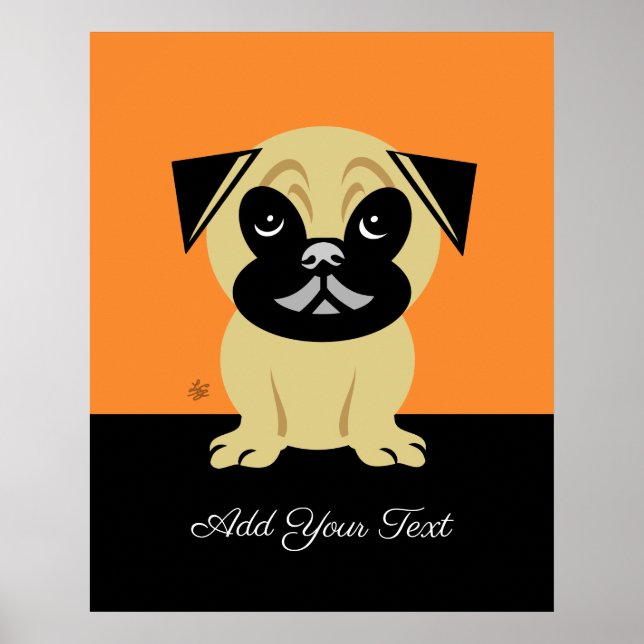 Personlig - pug på Orange - bakgrund Poster (Framsidan)