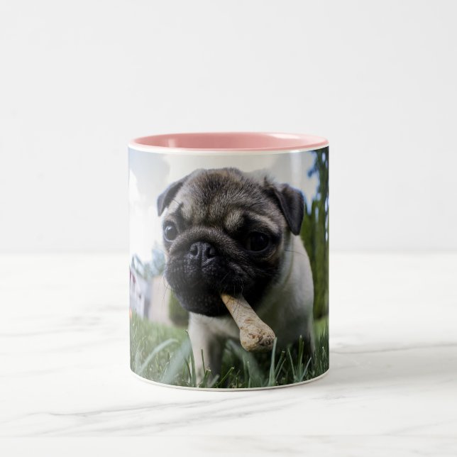 Personlig Pug Photo Hund älskare Två-Tonad Mugg (Center)