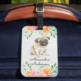 Personlig Pug Puppy Blommigt Bagagebricka