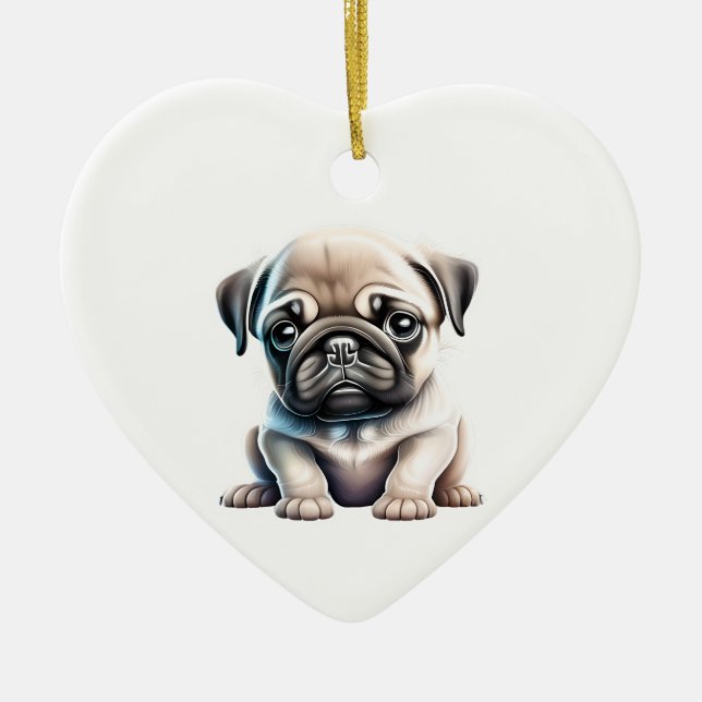 Personlig Pug Puppy Julgransprydnad Keramik (Framsidan)