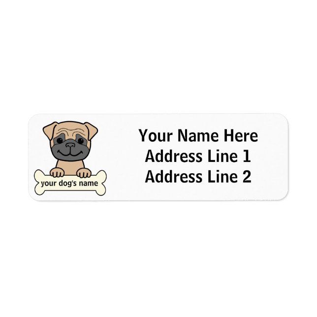 Personlig Pug Returadress Etikett (Framsidan)