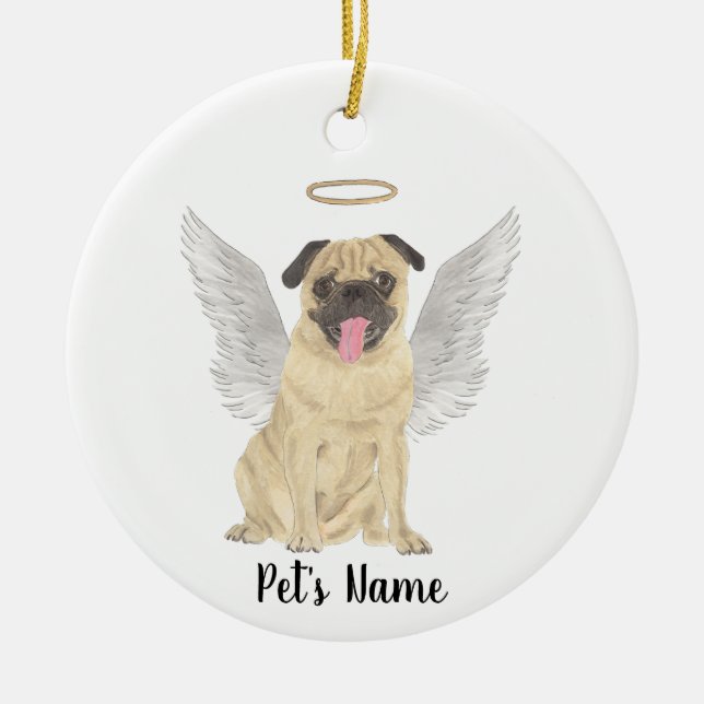 Personlig Pug Sympathy Memorial Julgransprydnad Keramik (Framsidan)
