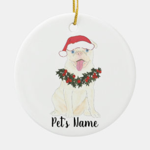 Personlig Pug (vit) Julgransprydnad Keramik