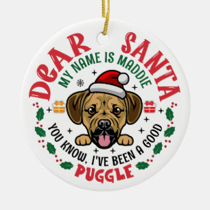 Personlig Puggle Hund Round White Julgransprydnad Keramik